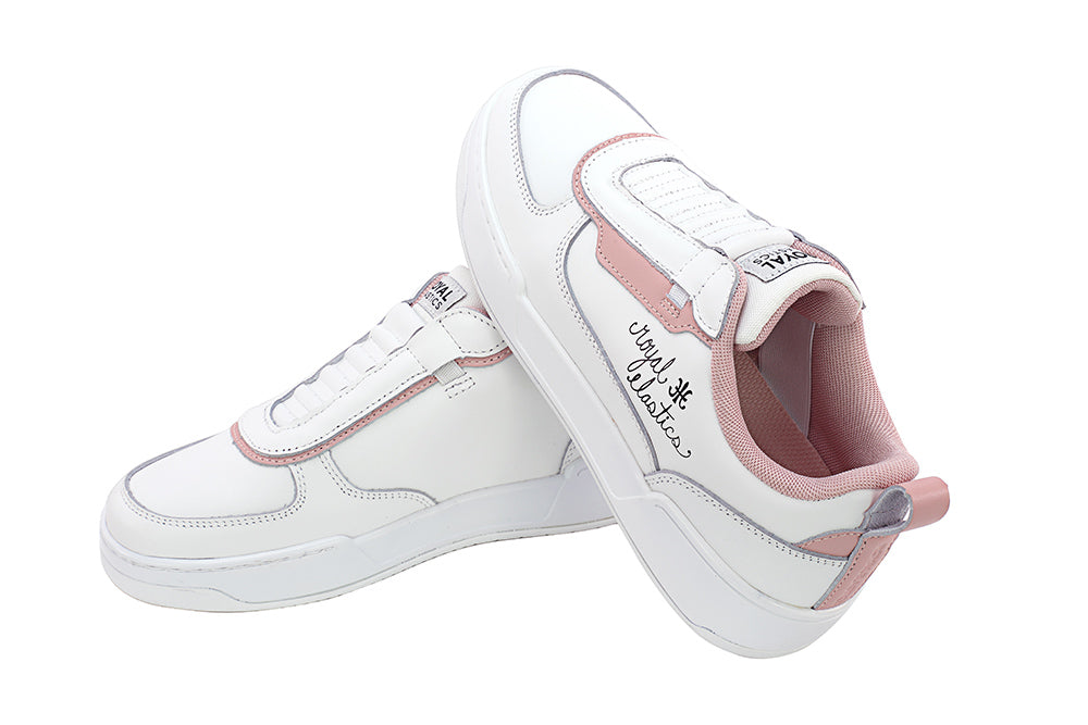 CROWN LUX White, Pink, and Gray Genuine Leather Sports Casual Shoes (Women's) 97543-019-4