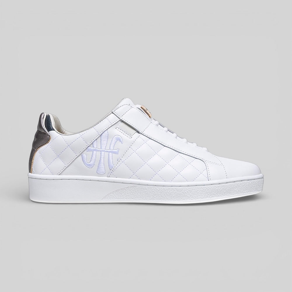 Icon Lux 白銀黑真皮時尚休閒鞋 (男) 002561-089